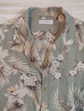 Lucky Brand Shirt Men's Large Linen Blend Tropical Print Button Hawaiian Shirt